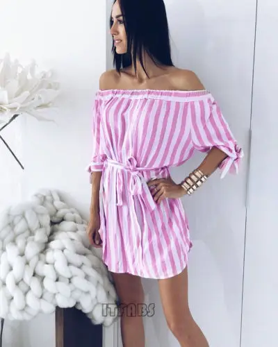 Women Lady Summer Off Shoulder Half Sleeve Striped Dress Party Beach Sundress Casual Summer Dresses Clothes
Women Lady Summer Off Shoulder Half Sleeve Striped Dress Party Beach Sundress Casual Summer Dresses Clothes