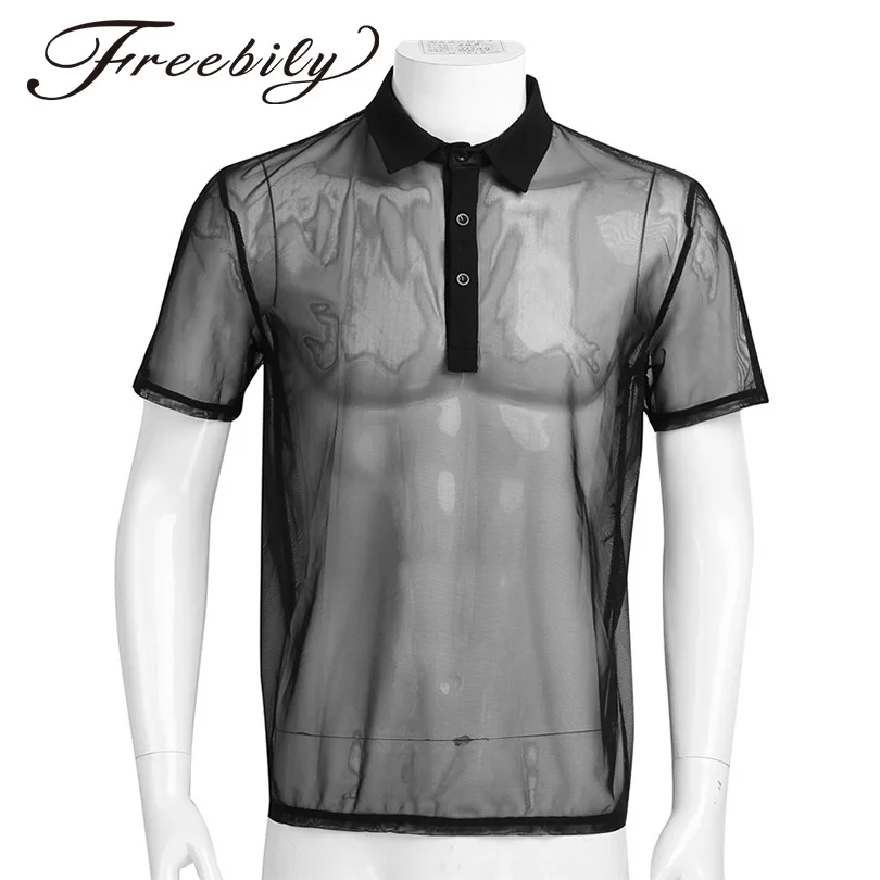 2018 Black Mens Summer Fashion T-Shirt Tops Short Sleeves Turn-down Collar Lightweight Thin Mesh See-Through Soft T-Shirt Tops 
2018 Black Mens Summer Fashion T-Shirt Tops Short Sleeves Turn-down Collar Lightweight Thin Mesh See-Through Soft T-Shirt Tops