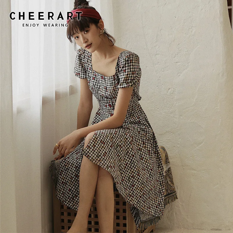 Cheerart Plaid Square Neck Backless Summer Dress Women Vintage Tunic Button Up A Line Long Dresses 2019 Clothing
Cheerart Plaid Square Neck Backless Summer Dress Women Vintage Tunic Button Up A Line Long Dresses 2019 Clothing