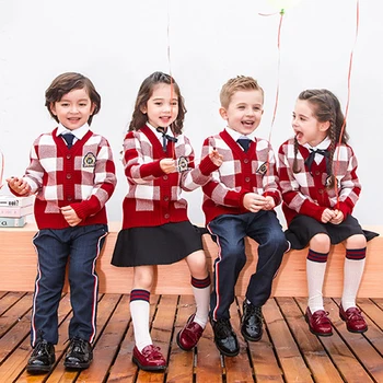 New Spring Children England Primary School Uniforms Girls Boy Cotton Plaid Knit Sweater Cardigan Skirt performance Costume Suits
New Spring Children England Primary School Uniforms Girls Boy Cotton Plaid Knit Sweater Cardigan Skirt performance Costume Suits