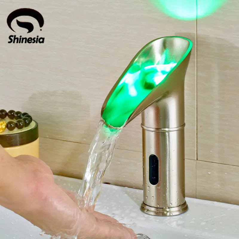 Nickel Brushed Bathroom Sink Faucet NO Handle Automatic Sensor Faucet with LED Spout
Nickel Brushed Bathroom Sink Faucet NO Handle Automatic Sensor Faucet with LED Spout