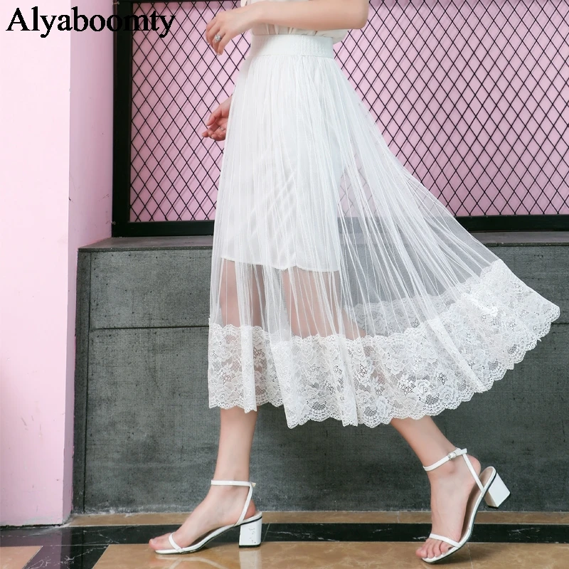 Korean Chic Women Long Tulle Skirt High Waist Black White Apricot Voile Skirts Saias Elegant Sweet Mesh Midi Skirt With Lace Hem
Korean Chic Women Long Tulle Skirt High Waist Black White Apricot Voile Skirts Saias Elegant Sweet Mesh Midi Skirt With Lace Hem
