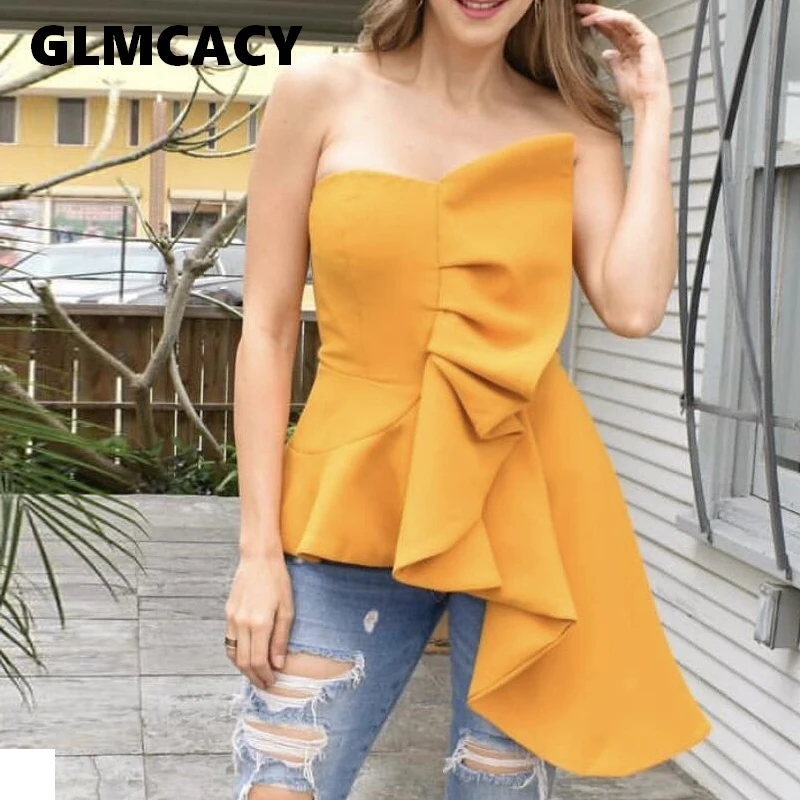 Women Asymmetrical Off Shoulder T-shirts Strapless Lace Up Ruffle T-shirt Tops Female Sexy Summer Tube Top
Women Asymmetrical Off Shoulder T-shirts Strapless Lace Up Ruffle T-shirt Tops Female Sexy Summer Tube Top