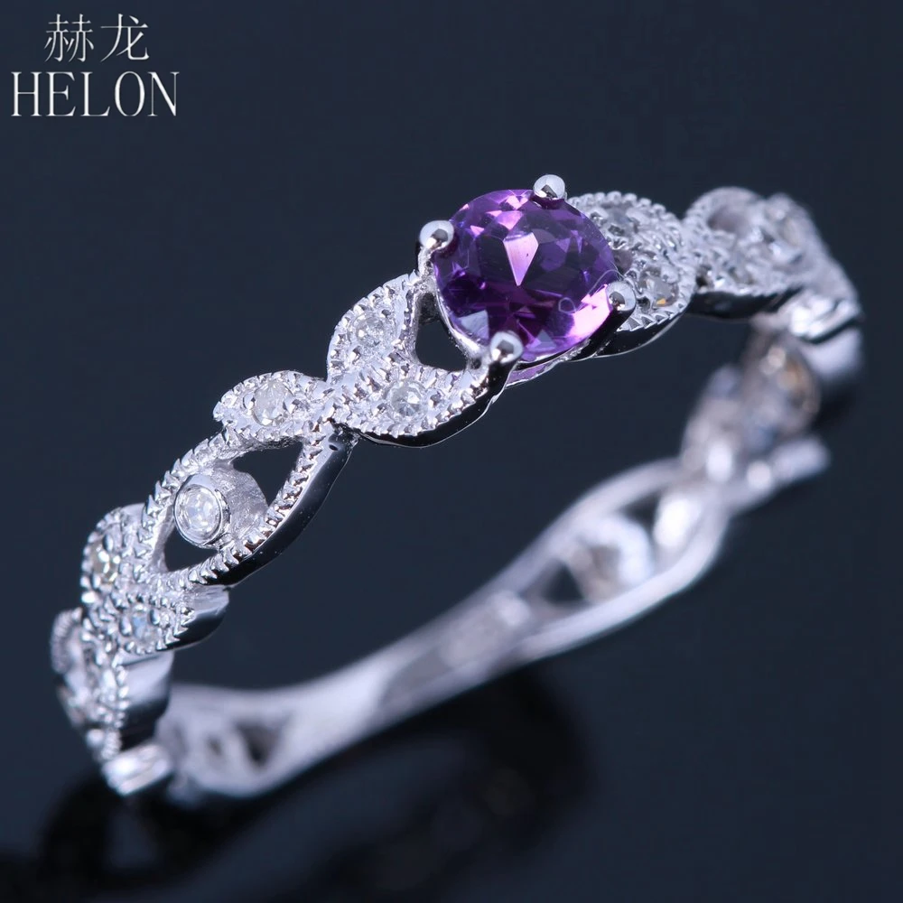HELON Solid 10K White Gold 0.22ct Round Gemstone Genuine Amethyst Natural Diamonds Engagement Jewelry Ring Valentine's Day Gift
HELON Solid 10K White Gold 0.22ct Round Gemstone Genuine Amethyst Natural Diamonds Engagement Jewelry Ring Valentine's Day Gift