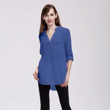England Style Chiffon Blouse Summer Autumn Women Blusa Thin Solid Color Long Sleeve V-neck Pocket Tops Plus Size 5XL Moda Mujer
England Style Chiffon Blouse Summer Autumn Women Blusa Thin Solid Color Long Sleeve V-neck Pocket Tops Plus Size 5XL Moda Mujer