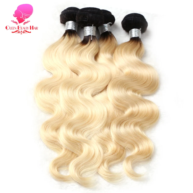 

QUEEN BEAUTY 1/3/4 PC Two Tone Ombre Color Brazilian Hair 1B/613 Blonde Body Wave Human Hair Weave Bundles Remy Hair Can Be Dyed