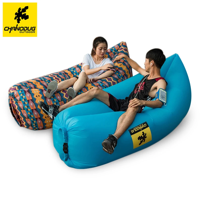 Image CHANODUG Inflatable Airbed Camping Sofa Outdoor Pocket Folding Airbed Sleeping Bag Camping Mat Travel Air Mattress Beach Airbed