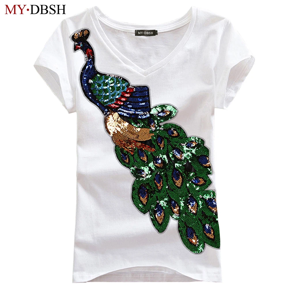 New Fashion Women Elegant Peacock O Neck T shirt Femal Sequins Embroidery T-shirt Casual Top Tees Plus Size S-4XL Free Shipping
New Fashion Women Elegant Peacock O Neck T shirt Femal Sequins Embroidery T-shirt Casual Top Tees Plus Size S-4XL Free Shipping