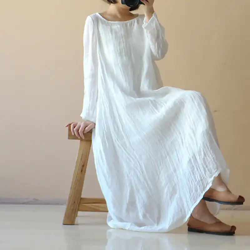 maxi linen dress with sleeves