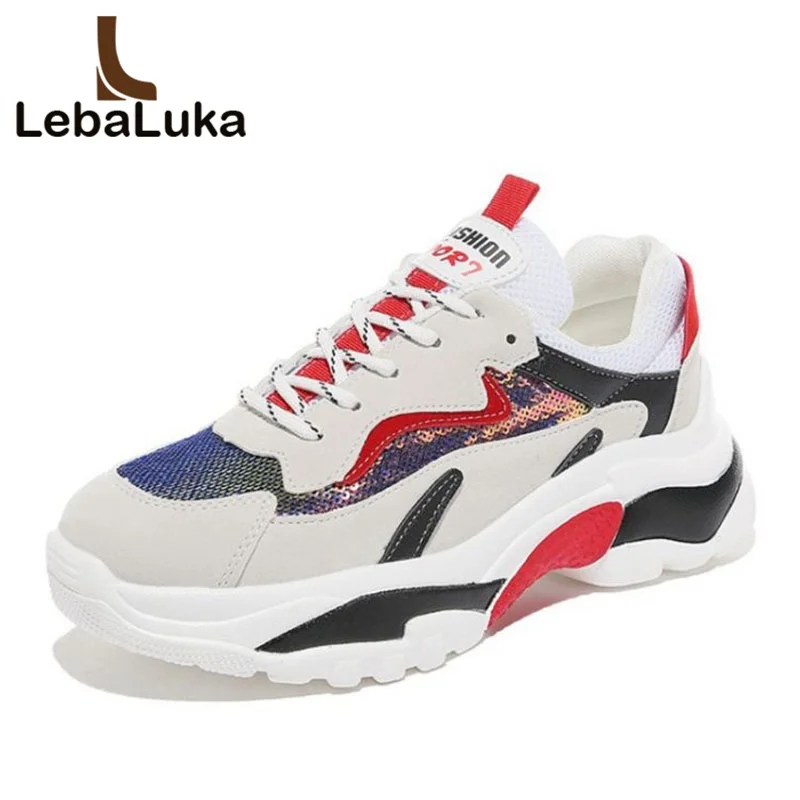 Фото LebaLuka Colorful Thick Bottom Outdoor Walking Vulcanized Shoes Women Light Weight Mountain Brand Sneakers Size 35-40  | Женские кроссовки и кеды (32993157784)