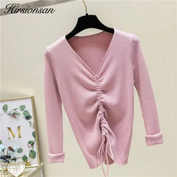 Hirsionsan Sexy V-neck Women Sweaters and Pullovers Casual Korean Drawstring Elastic Jumpers Solid Long Sleeve Pink Slim Sweater
Hirsionsan Sexy V-neck Women Sweaters and Pullovers Casual Korean Drawstring Elastic Jumpers Solid Long Sleeve Pink Slim Sweater