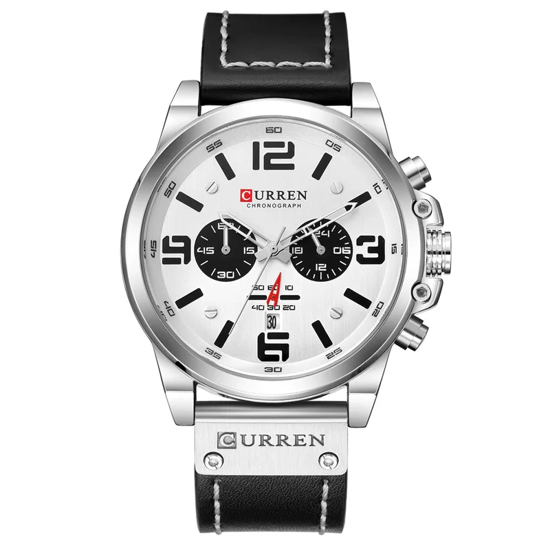 

CURREN Men's Quartz Analog Wrist Watch Date Chronograph Leather Strap Waterproof Chrono Fashion Military Watches for Men Gift