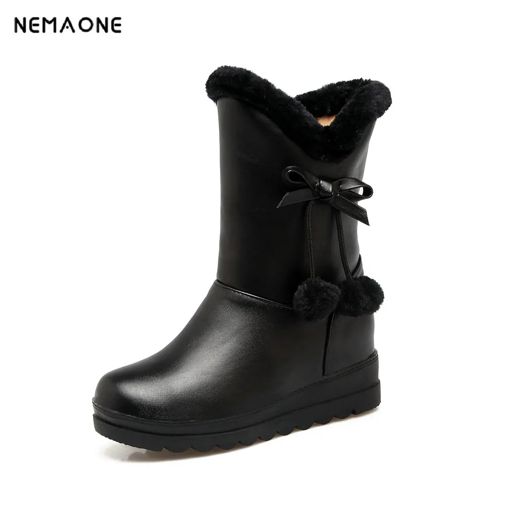 NEMAONE Warm boots comfortable sweet rabbit hair pu snow boots for women winter ankle boots height increasing