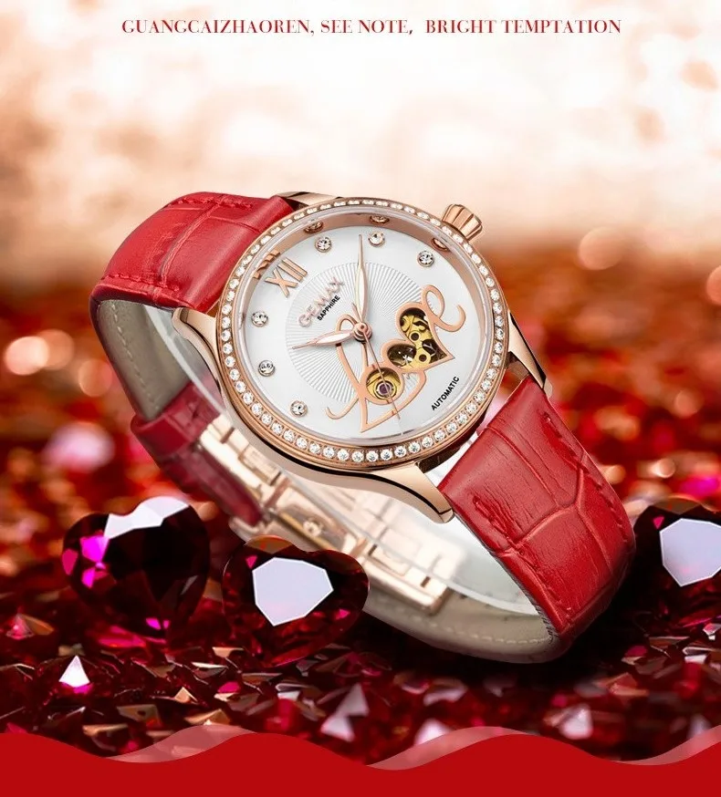 GUANQIN Watch Women Luxury Automatic Watches LOVE Shape MIYOTA Mechanical Movement Purple Sapphire 50 m Waterproof Leather Clock (5)