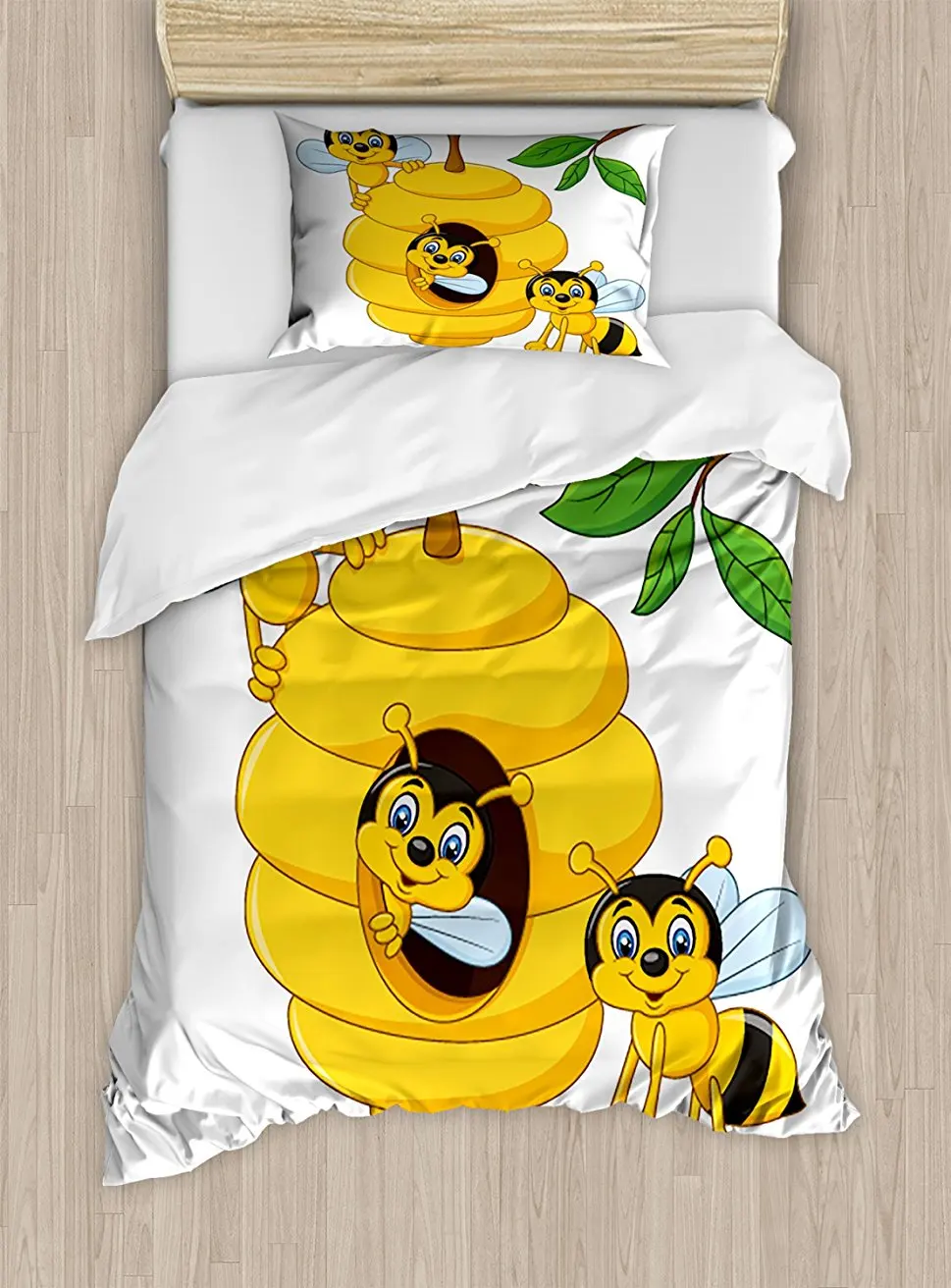 Nursery Duvet Cover Set Branch of Tree with Beehive and Bees Honey Funny Insect Hardworking Mascot, 4 Piece Bedding Set
Nursery Duvet Cover Set Branch of Tree with Beehive and Bees Honey Funny Insect Hardworking Mascot, 4 Piece Bedding Set