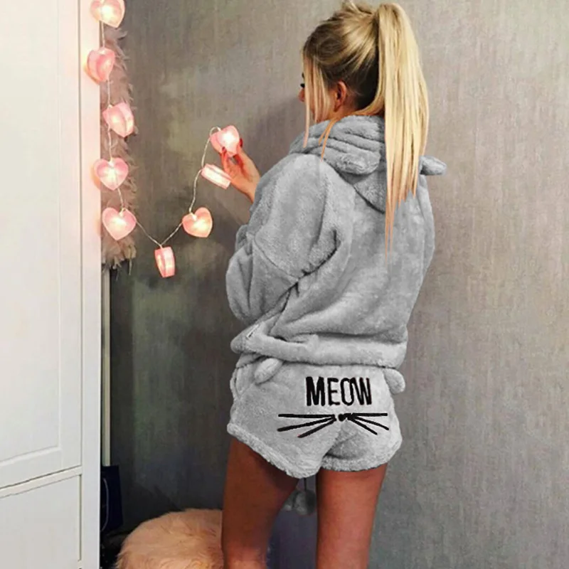 Plus Size Hooded Ball 2 Pc Women Pajamas Suits 2018 Winter Cartoon Cat Cute Female Sleepwear Meow Letters Woman Home Clothing
Plus Size Hooded Ball 2 Pc Women Pajamas Suits 2018 Winter Cartoon Cat Cute Female Sleepwear Meow Letters Woman Home Clothing