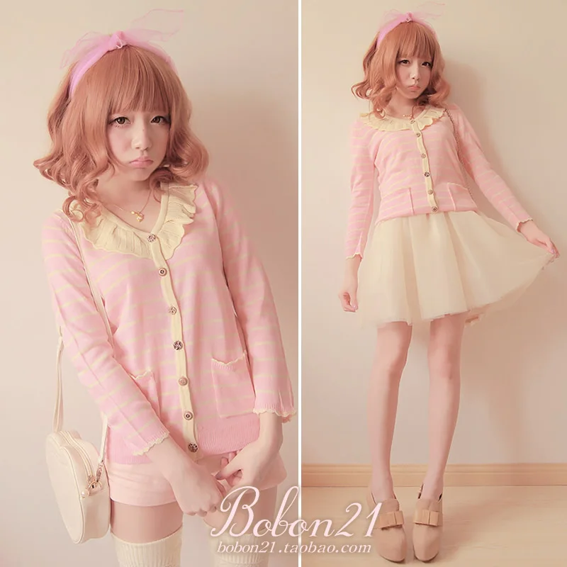Princess sweet lolita sweater Bobon21 spring new arrival peach pink stripe cardigan t0985
Princess sweet lolita sweater Bobon21 spring new arrival peach pink stripe cardigan t0985