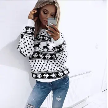 2018 Winter Women Sweater Christmas Red deer and maple leaf pattern Snowflake Printed Long Sleeve Casual Crochet Pullover Mujer
2018 Winter Women Sweater Christmas Red deer and maple leaf pattern Snowflake Printed Long Sleeve Casual Crochet Pullover Mujer
