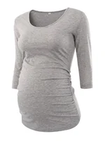 Women's Blouse Maternity Clothes Side Ruched 3 Quarter Sleeve Maternity Scoop Neck Jersey Top Pregnancy Clothes for Women Tops image