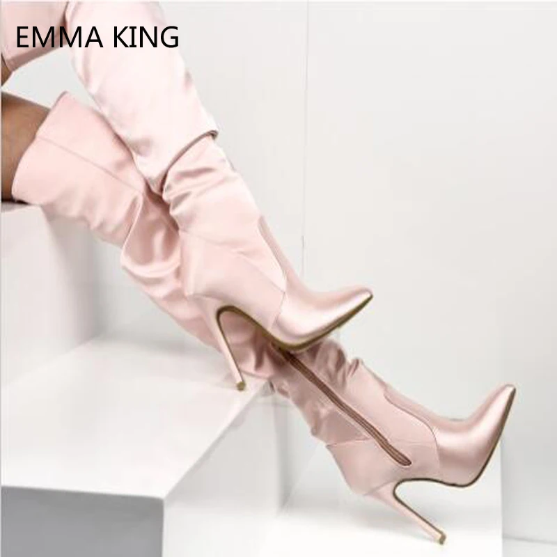 Pink Satin Over The Knee Boots Point Toe Stiletto High Heels Booties Shoes Woman Zip Stretch Thigh High Boots zapatos de mujer
Pink Satin Over The Knee Boots Point Toe Stiletto High Heels Booties Shoes Woman Zip Stretch Thigh High Boots zapatos de mujer
