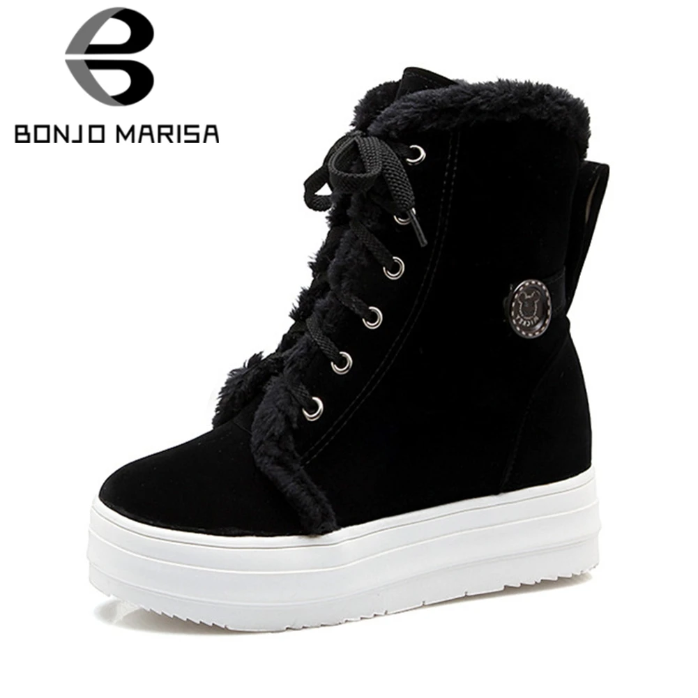 BONJOMARISA Hot Sale Winter Snow Boots For Ladies Lace Up Warm Fur Inside Platform Med Wedges Heels Winter Boots Female 34-43
BONJOMARISA Hot Sale Winter Snow Boots For Ladies Lace Up Warm Fur Inside Platform Med Wedges Heels Winter Boots Female 34-43