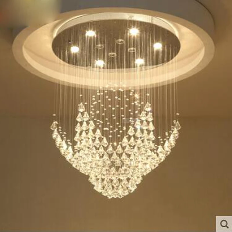 Фото Хрустальная люстра для прихожей Длинная Круглая лампа гостиной в пентхаусе