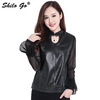 Plus size new fashion women high quality Sheepskin sexy hollow collar net yarn ruffles sleeves black genuine leather shirt 3XL
Plus size new fashion women high quality Sheepskin sexy hollow collar net yarn ruffles sleeves black genuine leather shirt 3XL