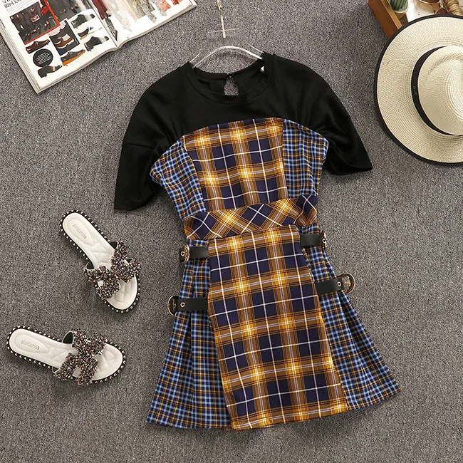 2019 Summer New Arrival Korean Style Vintage Dress Short Sleeve Plaid Mini Dress Elegant With Metal Buckles Fake Two Piece Dress
2019 Summer New Arrival Korean Style Vintage Dress Short Sleeve Plaid Mini Dress Elegant With Metal Buckles Fake Two Piece Dress
