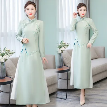 Large size M-3XL 2019 spring new Chinese style retro women's dress high quality embroidery disc buckle self-cultivation vestido
Large size M-3XL 2019 spring new Chinese style retro women's dress high quality embroidery disc buckle self-cultivation vestido
