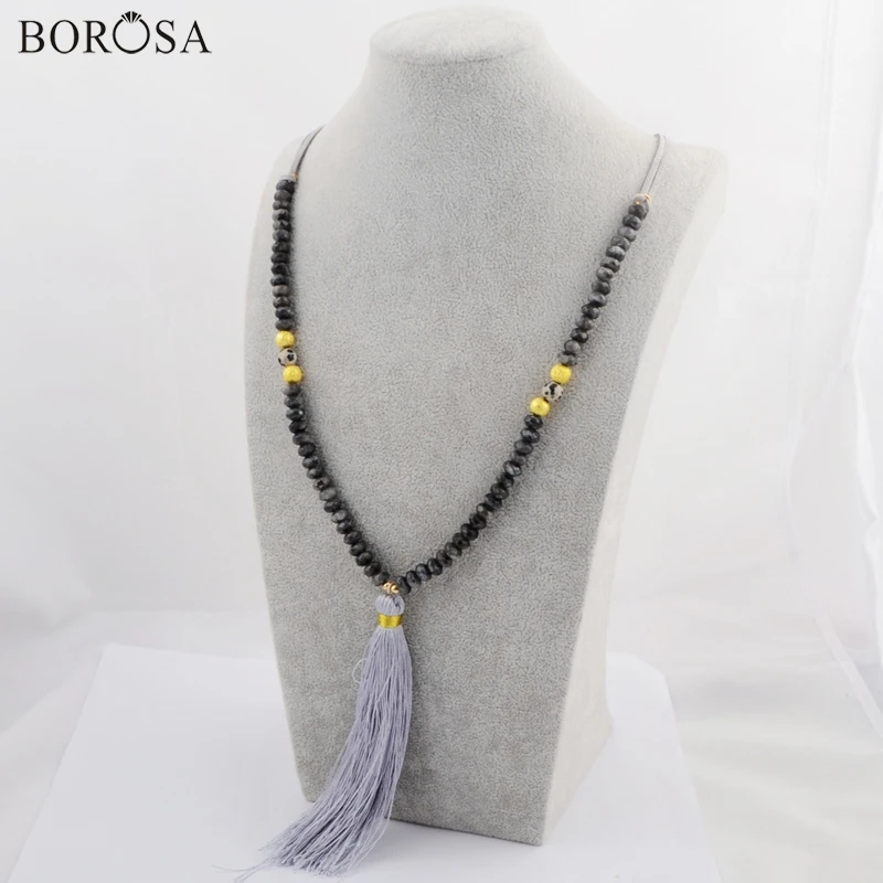 BOROSA Women Necklace 31inch Leather larvikite & Dalmatian Jaspers Beads Gray Tassel Necklace CL126
BOROSA Women Necklace 31inch Leather larvikite & Dalmatian Jaspers Beads Gray Tassel Necklace CL126