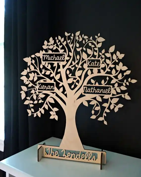 wooden custom family tree wall decor, name tree photo booth