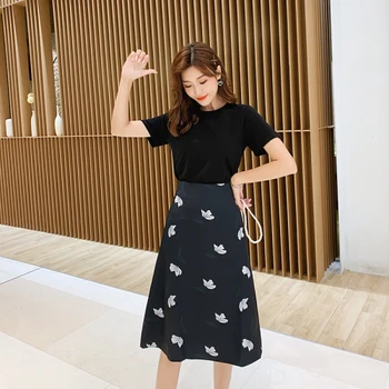 

Casual 2019 New Loose High Waist Two Piece Set Korean Print Brief Damen Zweiteiler Fashion Vintage Zip 2 Pcs Set