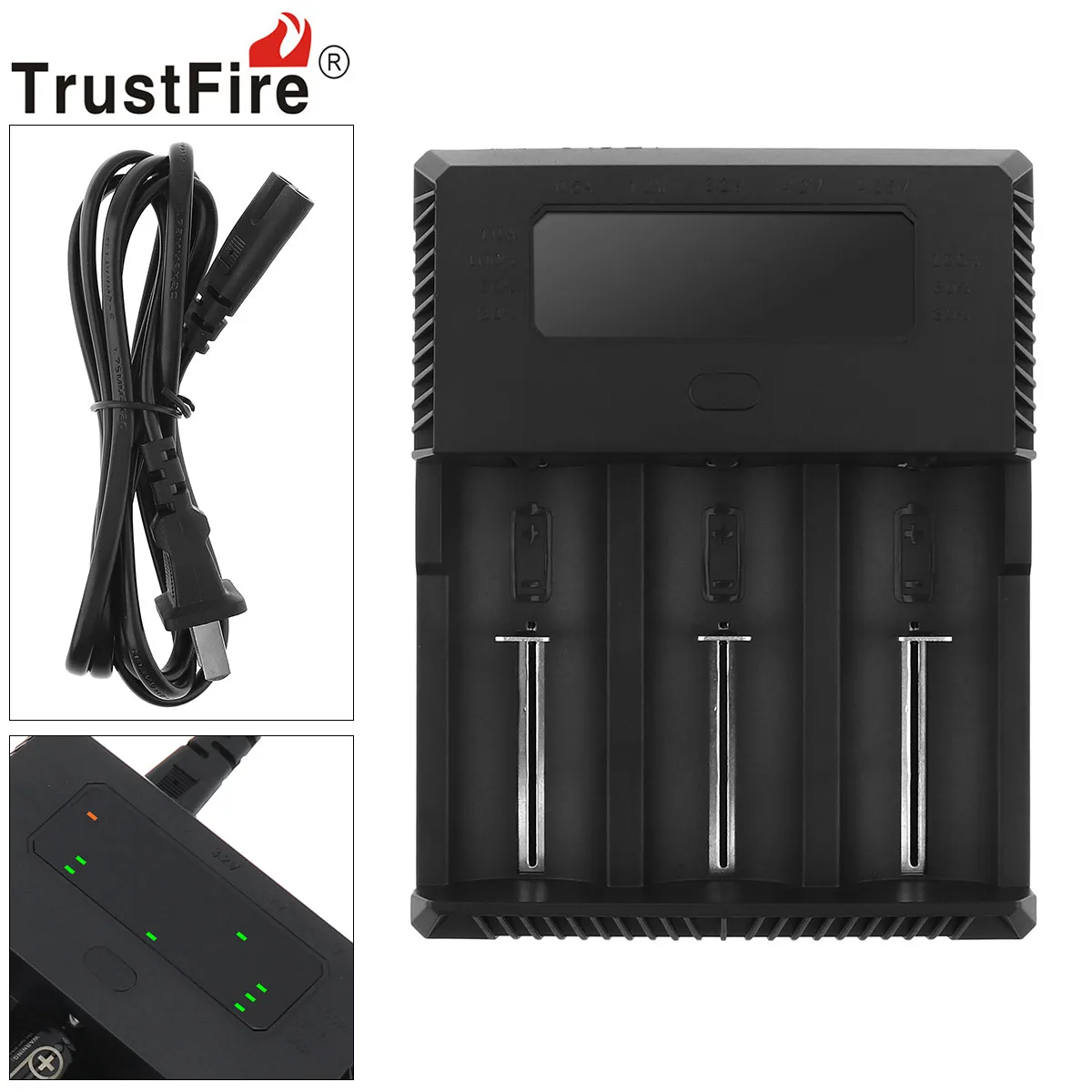 

Trustfire Intelligent Fast 3 Slots Li-ion Battery Charger LED Indicate for 23650 26650 21700 20700 14500 18650 18350 Battery