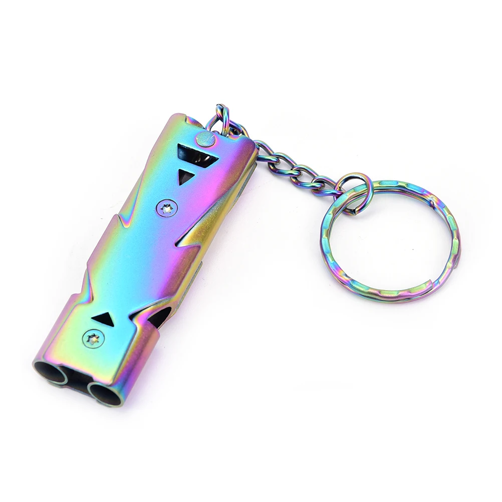 1PCS Stainless steel Keychain Cheerleading Whistle Outdoor Emergency Survival Whistle Double Pipe High Decibel