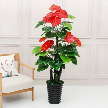 

fake plants 155cm auspicious red palm tree living room floor decoration plastic fake artificial flower bonsai greenery