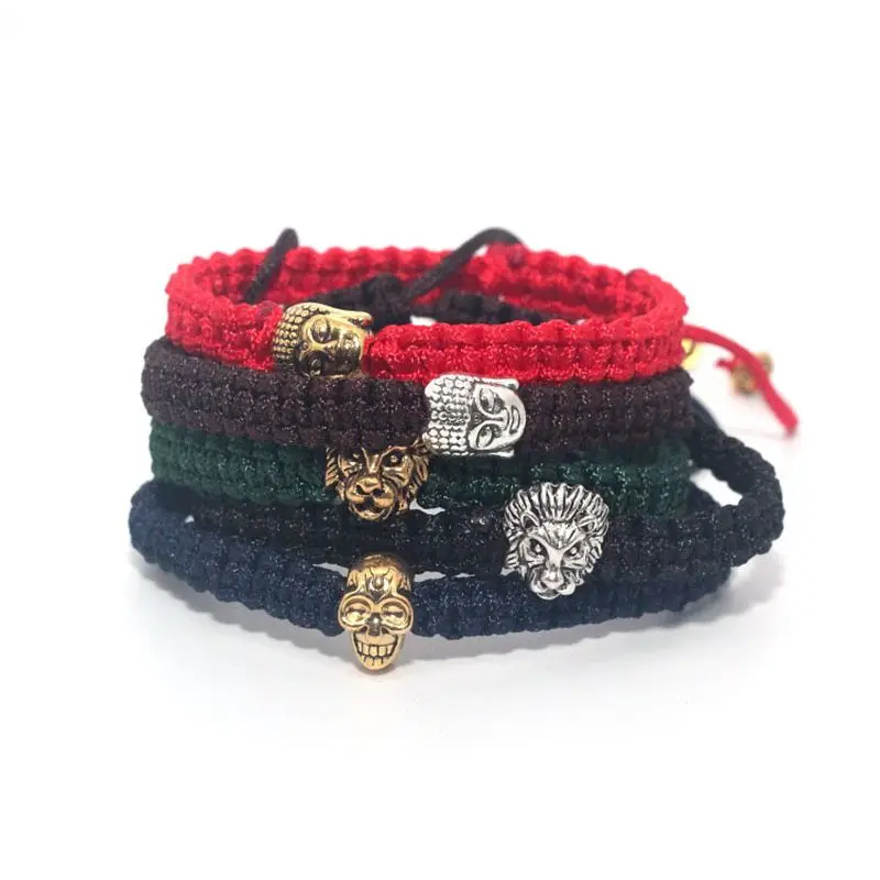New Fashion Silver and Golden skull Buddha Lion Bracelet Black Rope Skull Braiding Men Macrame Bracelet
New Fashion Silver and Golden skull Buddha Lion Bracelet Black Rope Skull Braiding Men Macrame Bracelet