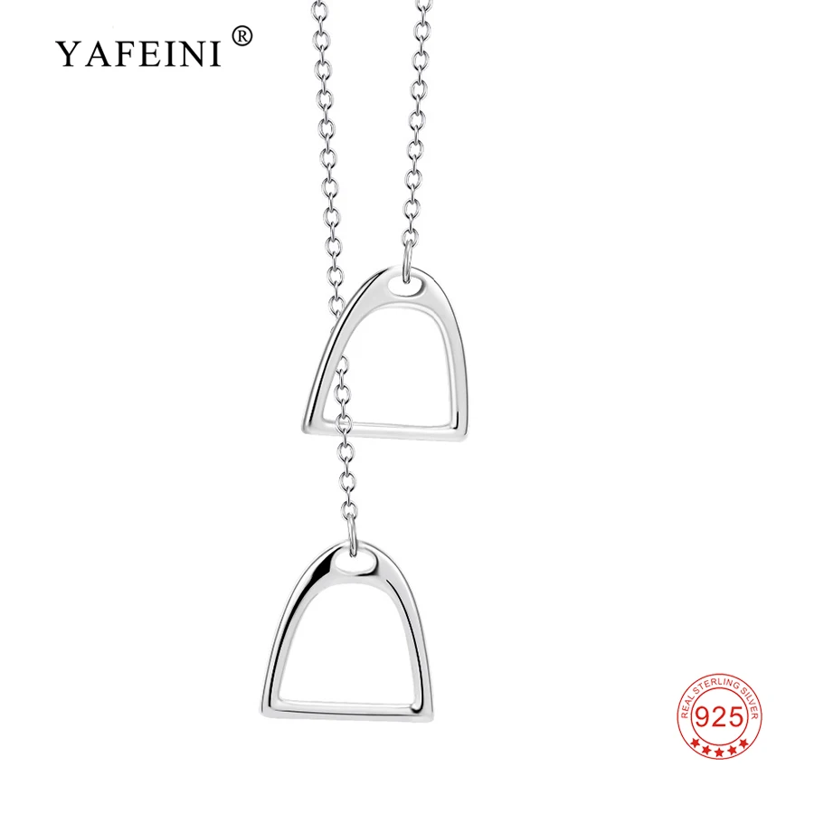 Фото YAFEINI Real 925 Sterling Silver Necklace Lucky Double Stirrup Pendant Choker For Women Girl Gift Fine Jewelry | Украшения и