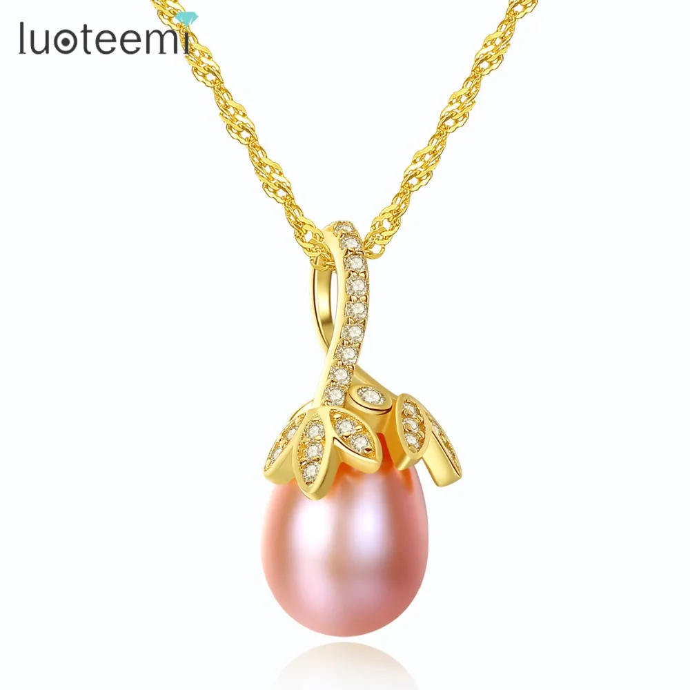 

LUOTEEMI Brand Exquisite Plant Statement Pendant Necklace For Women Genuine 925 Sterling Silver And Nature Pearl Necklace Bijoux