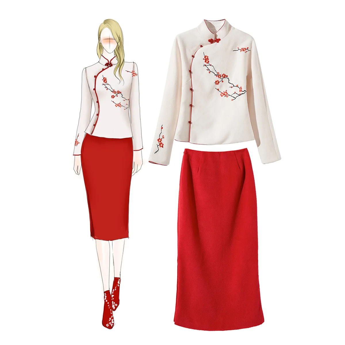 2019 Women Thicken Warm Woolen Embroidery Flower Clothing 2pcs Jacket&skirt Long Sleeve Clothes Set Chinese Style Tang Suit
2019 Women Thicken Warm Woolen Embroidery Flower Clothing 2pcs Jacket&skirt Long Sleeve Clothes Set Chinese Style Tang Suit