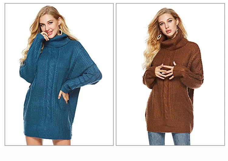 2018 autumn and winter new high-necked sweater size women's long and women's knitted sweater (5)
