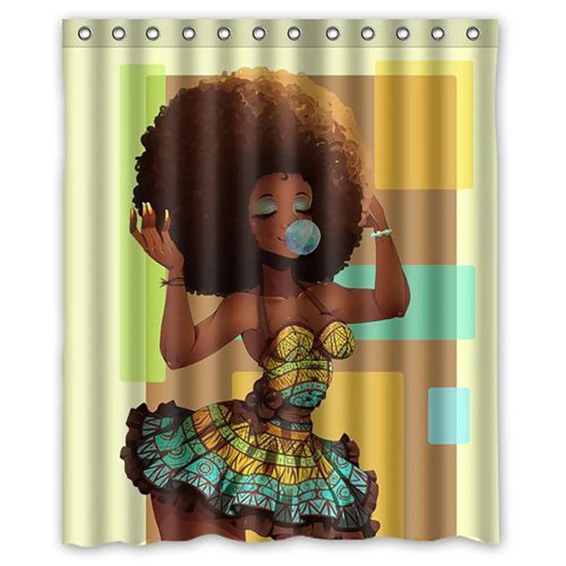 Shower Curtain Upgrade Fabric Explosive Head African Woman Decor with 12PCS Hook