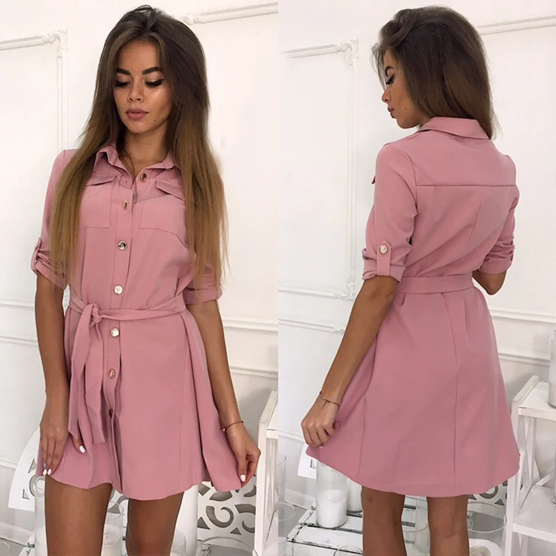 Women Casual Sashes a Line Party Dress Ladies Half Sleeve Turn Down Collar Elegant Dress 2019 New Fashion Women Mini Dress
Women Casual Sashes a Line Party Dress Ladies Half Sleeve Turn Down Collar Elegant Dress 2019 New Fashion Women Mini Dress