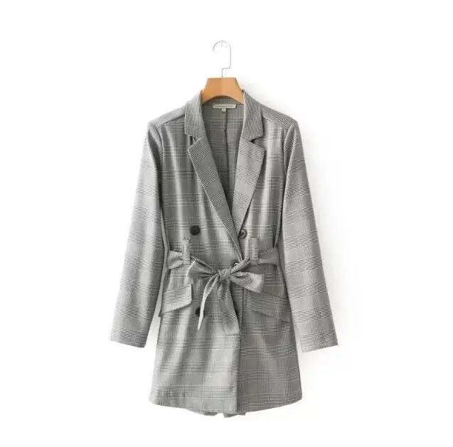 2019 Spring Women Plaid Blazer Style Playsuit Long Sleeves Check Blazer Rompers with Belt Women Working Suit
2019 Spring Women Plaid Blazer Style Playsuit Long Sleeves Check Blazer Rompers with Belt Women Working Suit