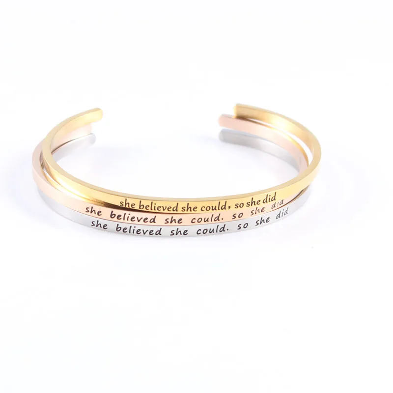 

316L Stainless Steel Jewelry Engraved She Believed She Could, So She Did Quote Cuff Mantra Bracelet Love Bangle For Women