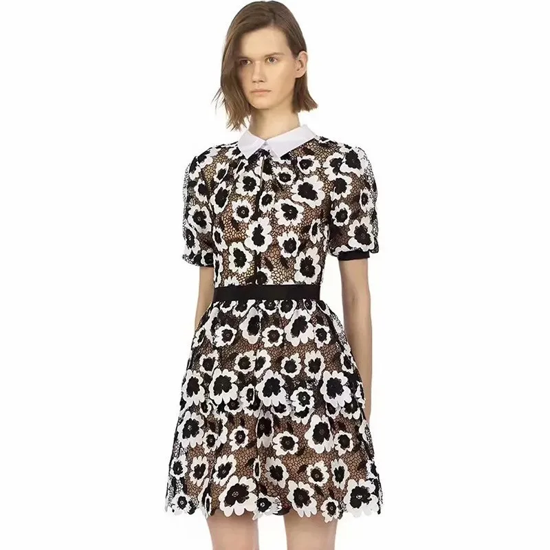 Summer Women Short Sleeve Lace Dress Lapel Embroidery Plus Size Knee-Length Dress Elegant Slim Vintage Dress Leopard Vestidos
Summer Women Short Sleeve Lace Dress Lapel Embroidery Plus Size Knee-Length Dress Elegant Slim Vintage Dress Leopard Vestidos
