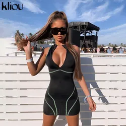 Kliou женские Сексуальные облегающие платья 2019 г. Летнее платье на молнии с высоким воротником без рукавов модная одежда для отдыха в стиле пэ...
