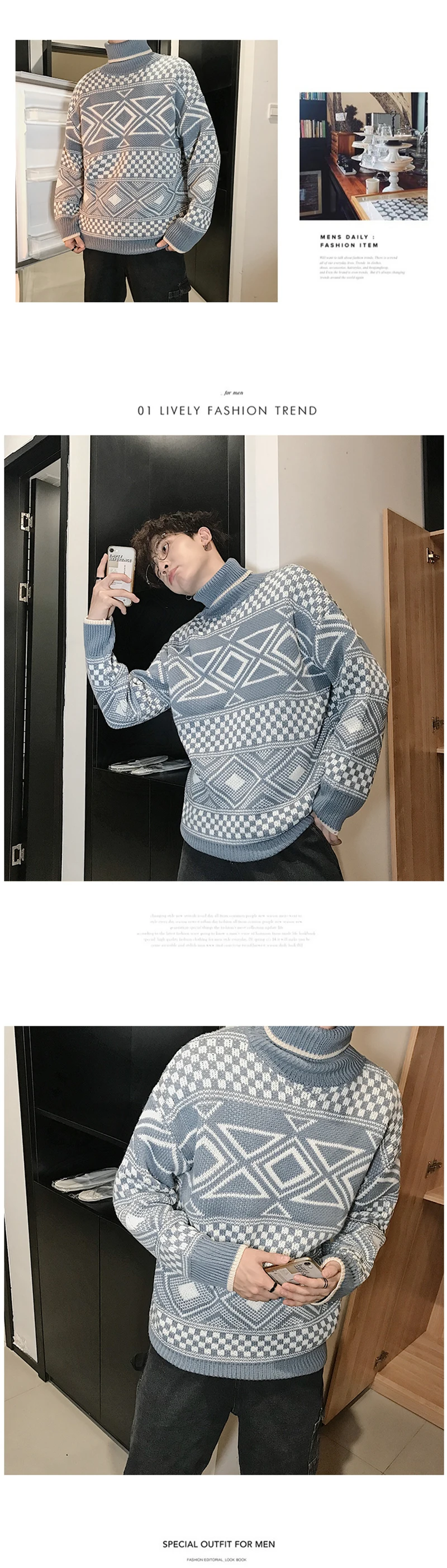 Korean Turtleneck Sweater Men Pullover (3)