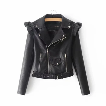 New PU Leather Jackets Womens Ruffle Shoulder Short Bomber Coat Women Slim Street-wear Outerwear Girls Cool Outfit clothes femme
New PU Leather Jackets Womens Ruffle Shoulder Short Bomber Coat Women Slim Street-wear Outerwear Girls Cool Outfit clothes femme