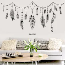 Preto boho penas adesivos de parede para o quarto sala estar banheiro barra cozinha decoração da parede removível arte decalques mural diy dc8(China)