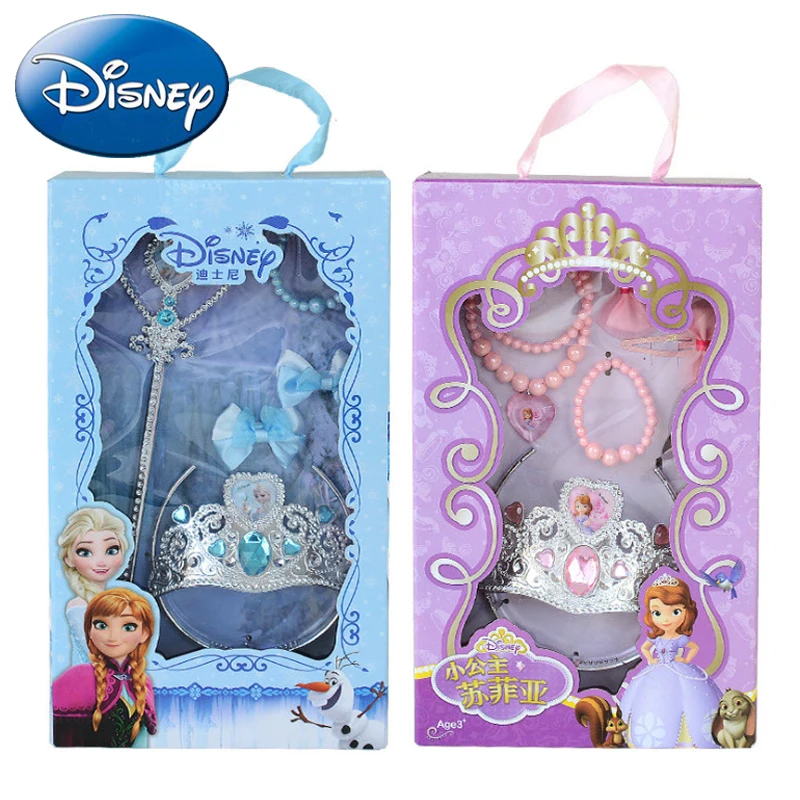 

Disney 2019 Children Accessories Frozen Girl Necklace Hair Magic wand Crown Jewelry Hairpin Bracelet Aisha Princess Gift Box Set